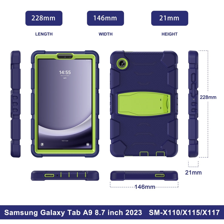 Samsung Galaxy Tab A9 3-layer protection screen frame showcasing hard PC covers and soft silicone shell for comprehensive protection.